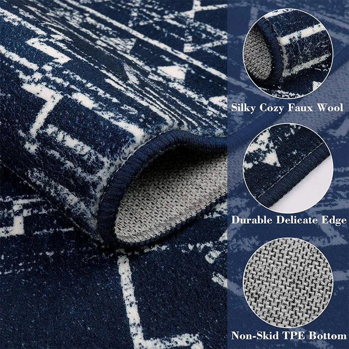 Bohemian Carpet for Living Room Decoration Navy Blue Ethnic Rug Bedroom Bedside Area Rugs Machine Washable Non-slip Floor Mat