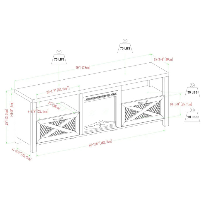 2024 New Metal Mesh and Wood Fireplace TV Stand