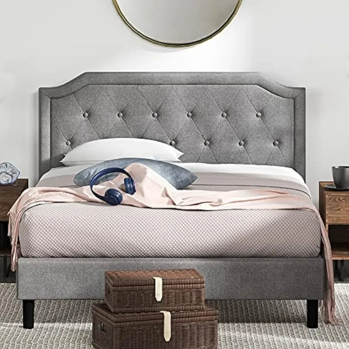 Upholstered Scalloped Platform Bed Frame / Mattress Foundation / Wood Slat Support / No Box Spring Needed / Easy Assembly