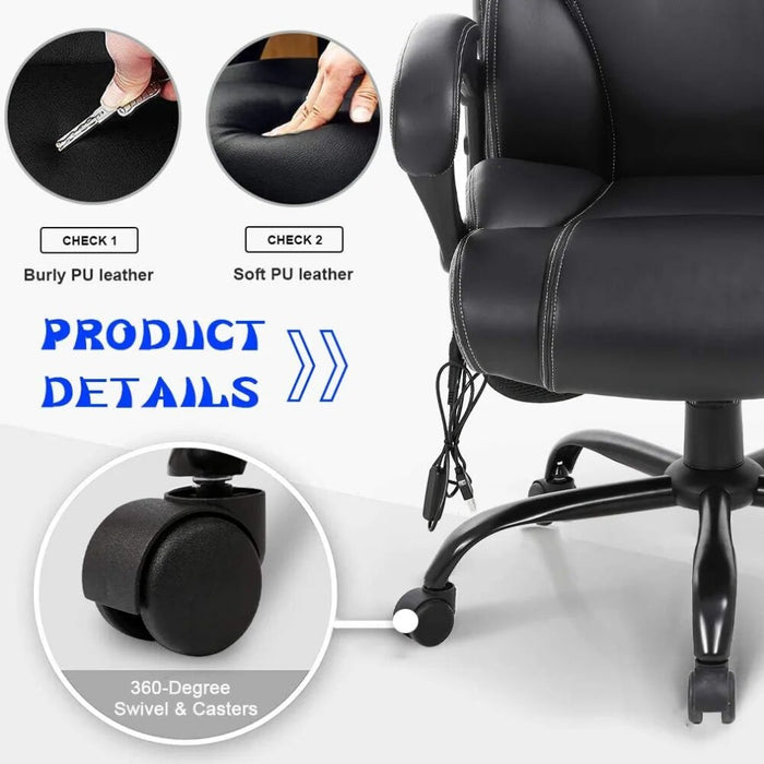 BESTOFFICE FURNITURE Big and Tall Office Chair 400lbs - Heavy Duty Metal Base Ergonomic Massage Desk Chair with Lumbar Support