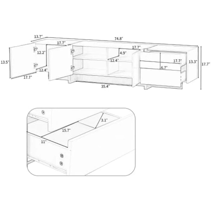 Modern Living Room Furniture for Television Contemporary Rectangle Design Stand Unique Style Console Table 80'' Chest of Drawers