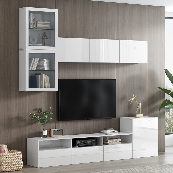 Ample Storage Space TV Stand for TVs Up to 75" , Entertainment Center with Wall Mounted Floating Storage Cabinets