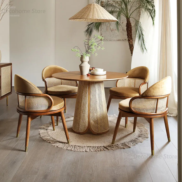 Modern Creative Homestay Dining Room Solid Wood Round Dining Tables Small Apartment Rattan Dining Table and Chair Set Furniture