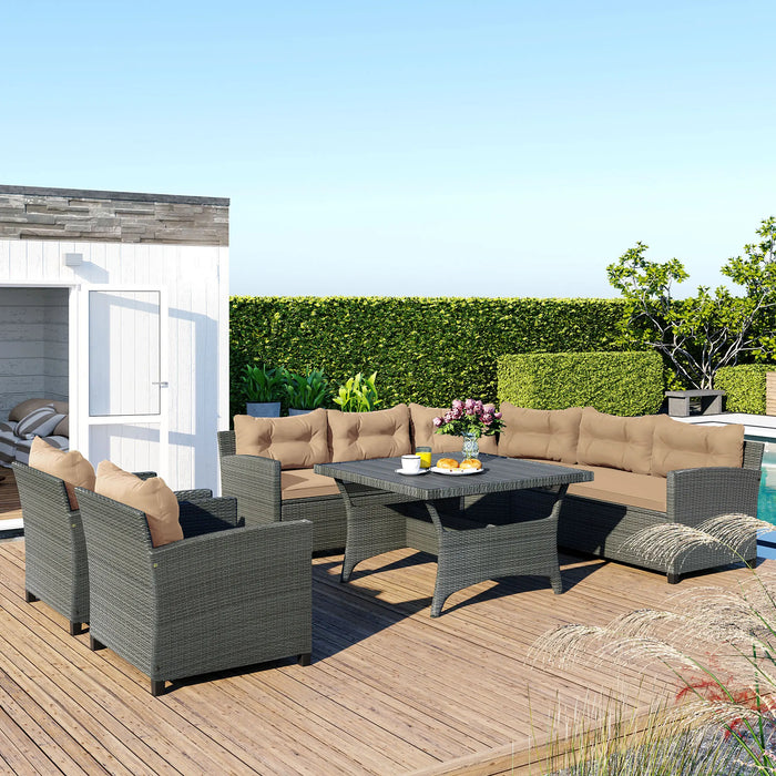 6-Piece Outdoor Wicker Sofa Set, Patio Rattan Dinning Set, Outdoor FurnitureSet ,Sectional Sofa For Garden, Yard, Deck