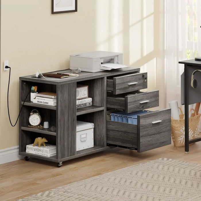 Mobile Lateral Filing Cabinet With Lock for Home Office Furniture File Folder Grey Metal Archive Legal Size Files Dresser Letter