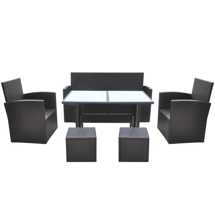 6 Piece Patio Dining Set with Cushions Poly Rattan Brown Outdoor Table and Chair Sets Outdoor Furniture Sets