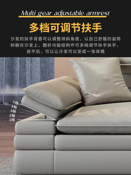 Modern Large Living Room Three-Seat Straight Row Designer Model Genuine Leather Italian Light Luxury Sofa