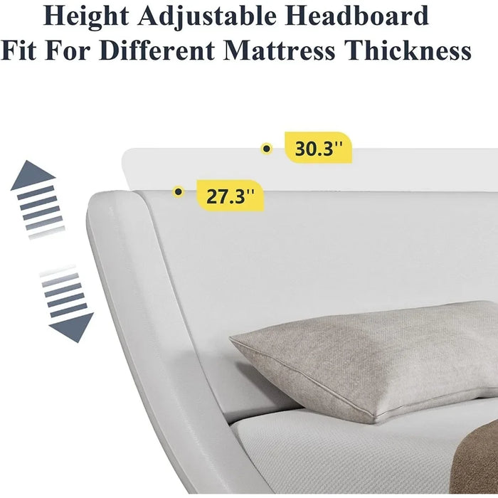 Bed FrameFull-size Bed Frame with ergonomic and adjustable headboard, understated modern padded platform sled design