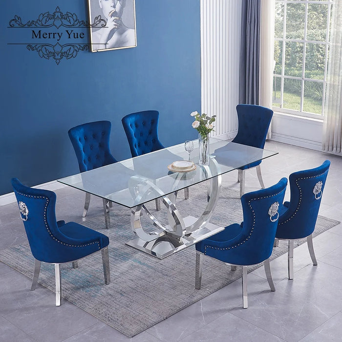 Kitchen Dining Table Clear Glass Table Sitting Room Adjusteble Glass Dining Toom Table