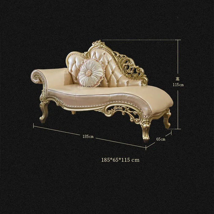 Solid Wood Leather Chaise Longue European Style Beauty Bedroom Sofa Chair Champagne Set Living Room Home Luxury Furniture