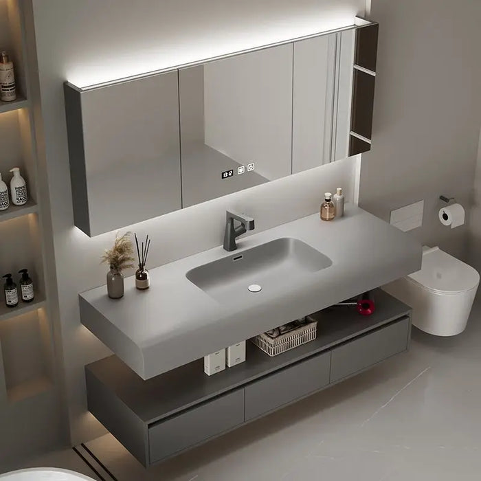 Simple Bathroom Vanity Cabinet with Sink Corinne Integrated Washbasin Bathroom Wash Hands and Face Cabinet Storage with Mirror