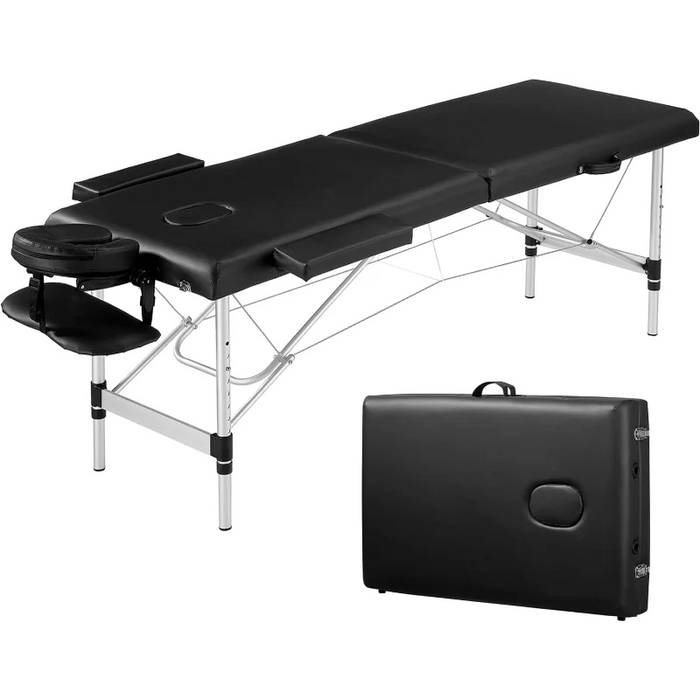 Prilinex Portable Folding Massage Table, 2 Sections Reclining Spa Bed, Aluminum Legs, with Carrying Bag, Face Cradle & Armrest -