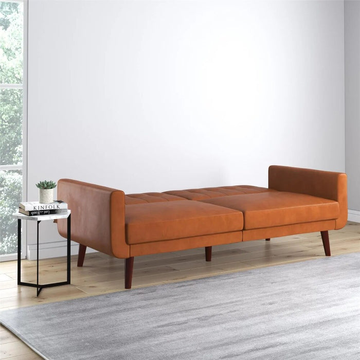 Better Homes & Gardens Nola Modern Futon, Camel Faux Leather sofa set  minimalist sofa