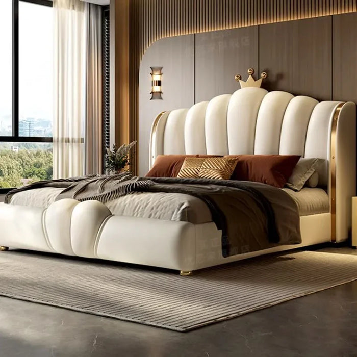 Nordic Unique Aesthetic Bed King Size Cheap Cute Modern Queen Bed White Faux Leather Camas Matrimonial Bedroom Furniture