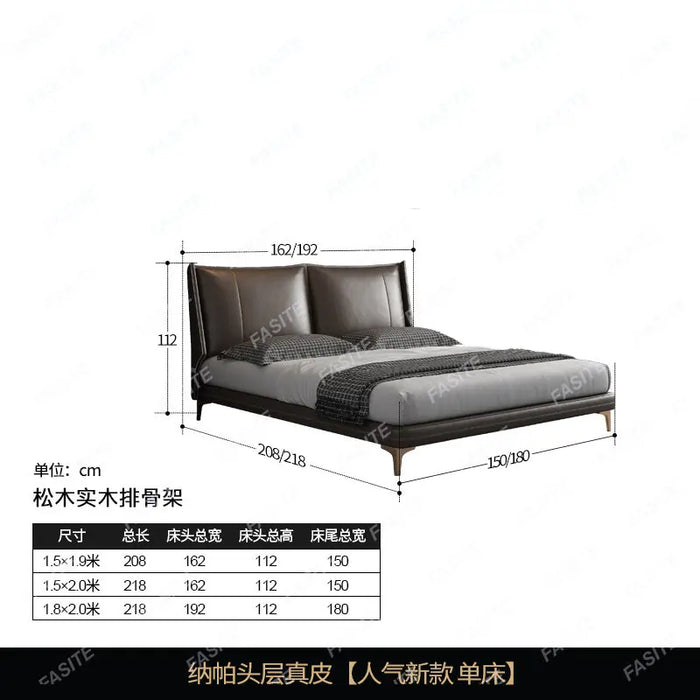 Leather bed luxury master bedroom double bed Italian minimalist atmosphere soft bag wedding bed 1.8m bed