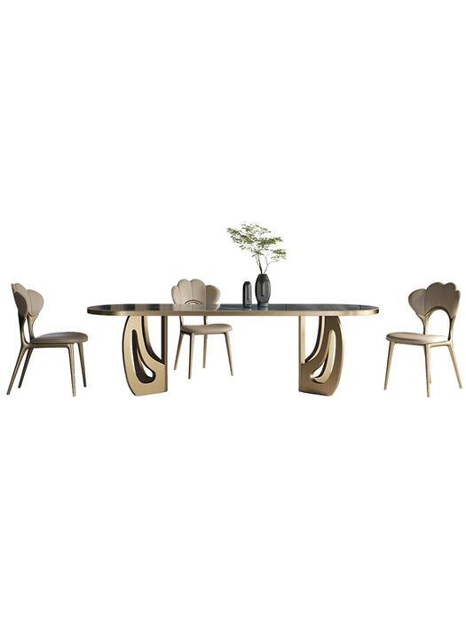 Natural microcrystalline stone dining table light luxury rectangular stone dining table rock slab marble household dining table