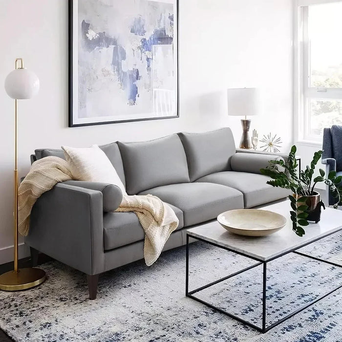 Upholstered Modern Living Room Sofa, Two-seater Sofa with Sturdy Wooden Feet, No Assembly Required