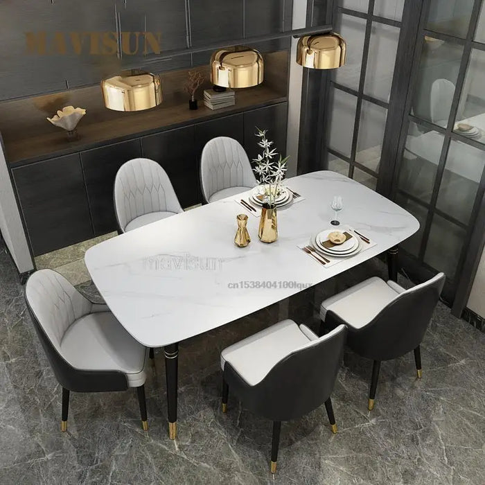 Concise Dining Table With 6 Chairs Combination Small Apartment Home Furniture Steel Feet Black Finish Kitchen Table Rectangle