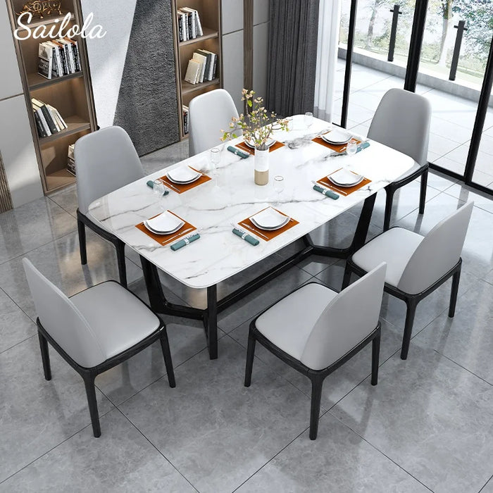 Luxury Dinner Table Set 6 Chairs Modern Dining Table Set Fashionable Marble Dining Table Hot Sale