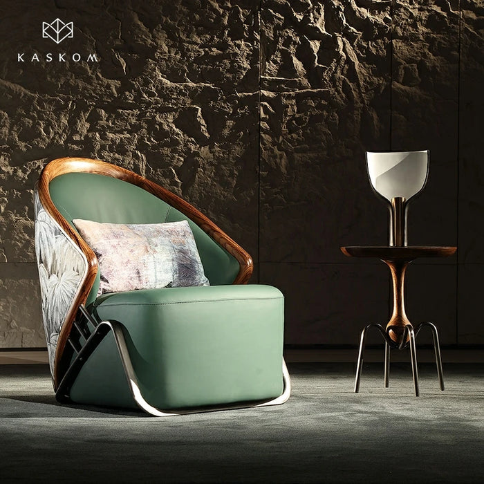 Nordic modern original designer single sofa chair, living room, new Chinese style leather solid wood leisure chair
