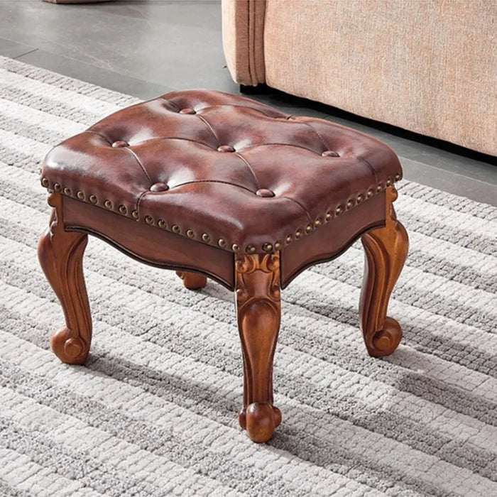 Step Stool Solid Rubber Wood Foot Stool Ottoman Foot Rest Microfiber Vintage Carved Upholstered Footrest Free Shipping Living