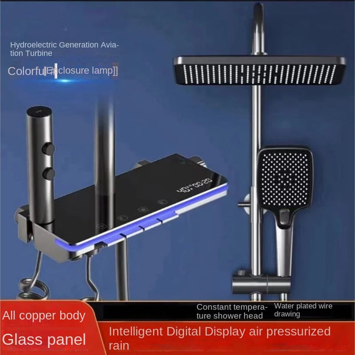 Ambient Light LED Digital Display Full Set Of Shower Brass Piano Keys Hot And Cold Thermostat System Bathroom Bathtub Shower Set