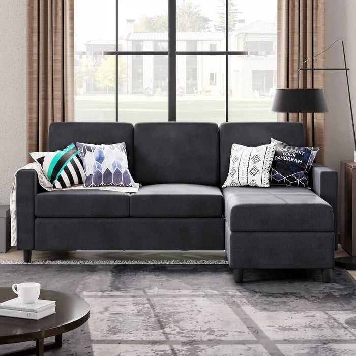 Convertible Sectional Sofa Couch, Modern Linen Fabric L-Shaped Couch 3-Seat Sofa Sectional with Reversible Chaise