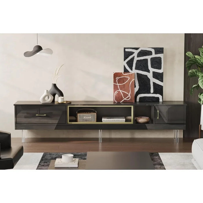 80 Inch High Gloss Entertainment Center with Storage for Televisions up to 85" LED TV Stand with Drawer & 2 Storage Cabinets