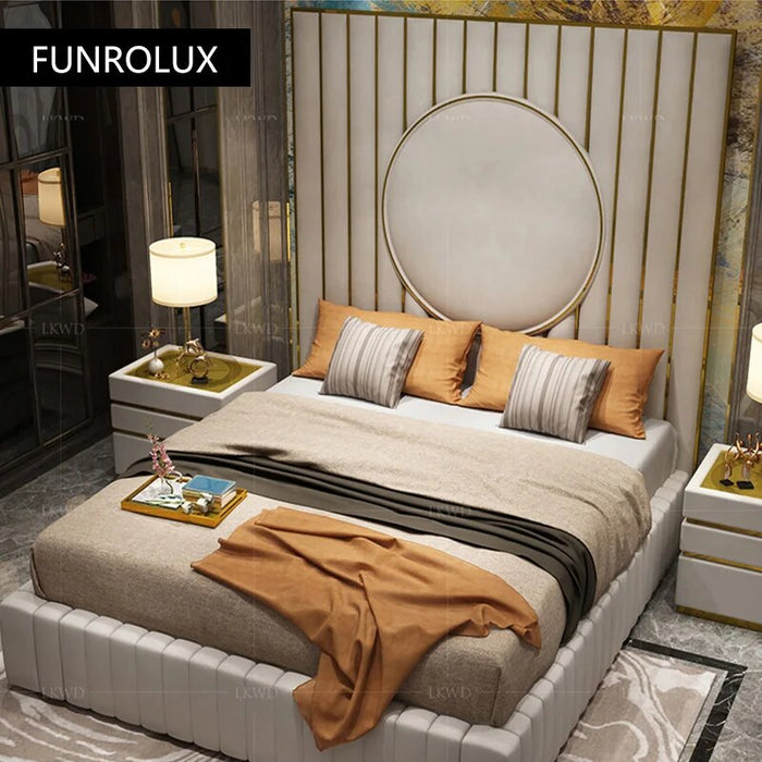 Light luxury leather bed master bedroom marriage bed double luxury atmosphere1.8Mi simple and high-end titanium leather bed