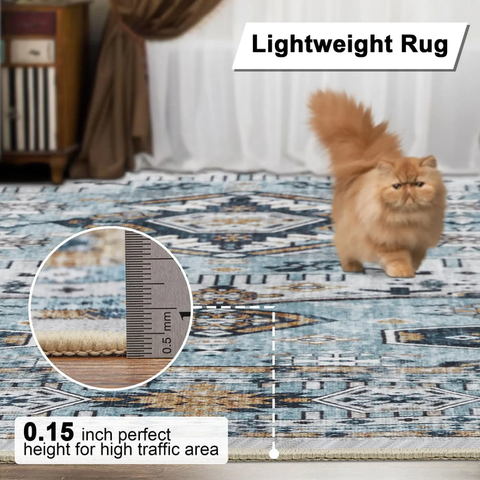 Washable Rug Living Room Rugs: 9x12 Area Rug Large Boho Medallion Distressed Carpets Indoor Soft Floor Anti Slip Carpet for Unde
