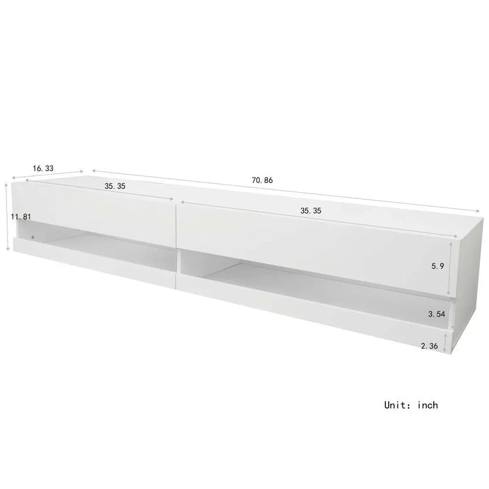 180 Wall Mounted Floating 80" TV Stand with 20 Color LEDs, White, Black