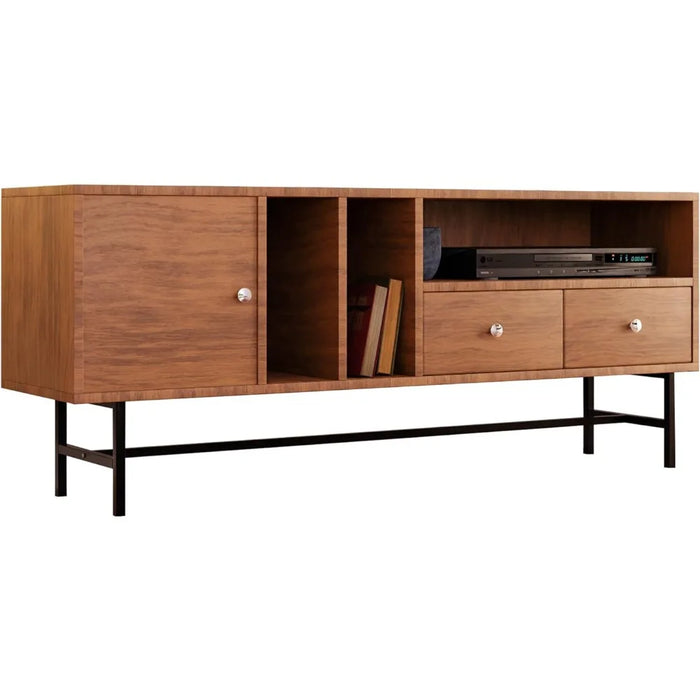 Mid-Century Modern Rectangular TV Stand With Enclosed Storage and Powder-coated Iron Legs Tv Stand Living Room Furniture Cabinet