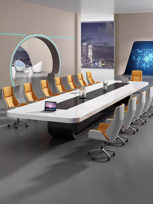 White paint high-level conference table, large negotiation table, office long table, simple modern training table