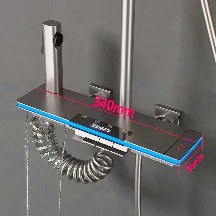 NEW Atmosphere Lamp Bathroom Gray Shower System Full Set Wall Mounted Bathtub Digital Display Shower Set with Bidet Faucet suit