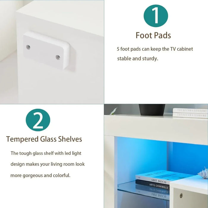 Modern TV Stand With Storage Drawer and Glass Shelf for Living Room Bedroom Home Furniture White Cabinet Table Stands