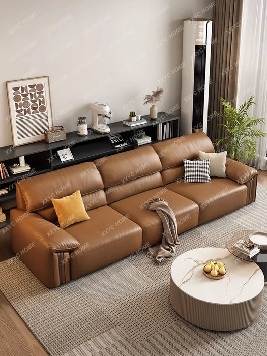 Minimalist Leather Sofa Living Room First Layer Cowhide Small Apartment Retro Straight Leather Sofa