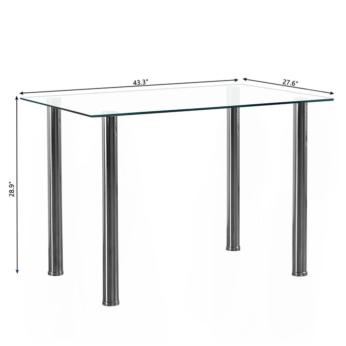 5-PieceDiningTableSetwith1GlassTransparentDiningTableand4 PVCBlackChairsModernDiningTableSetforKitchen&Breakfast DiningLiving