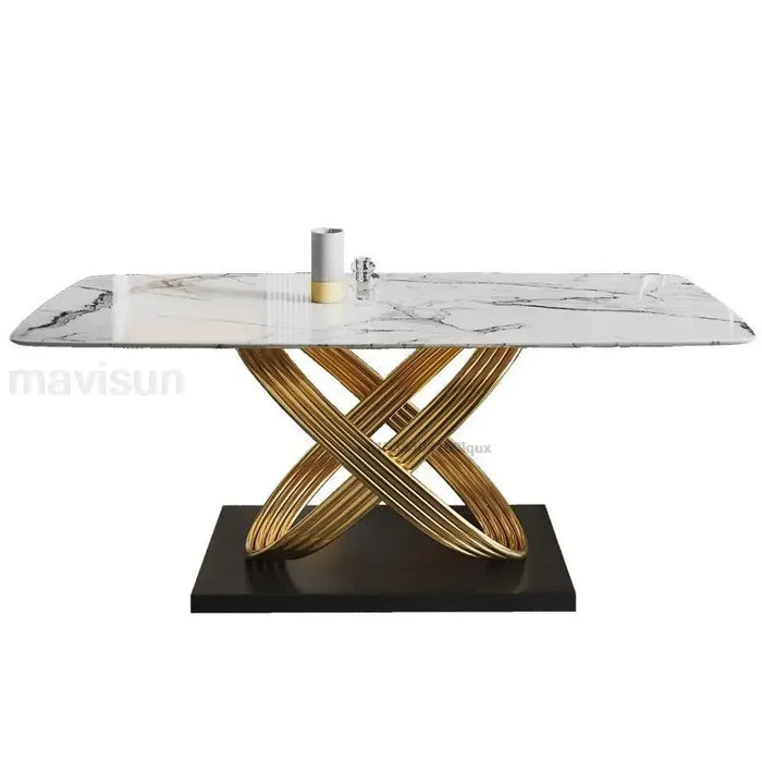 Rectangle Dining Table With Stainless Steel Base Black White Tabletop For 6 People Luxury Marble Kitchen Table Home Furniture