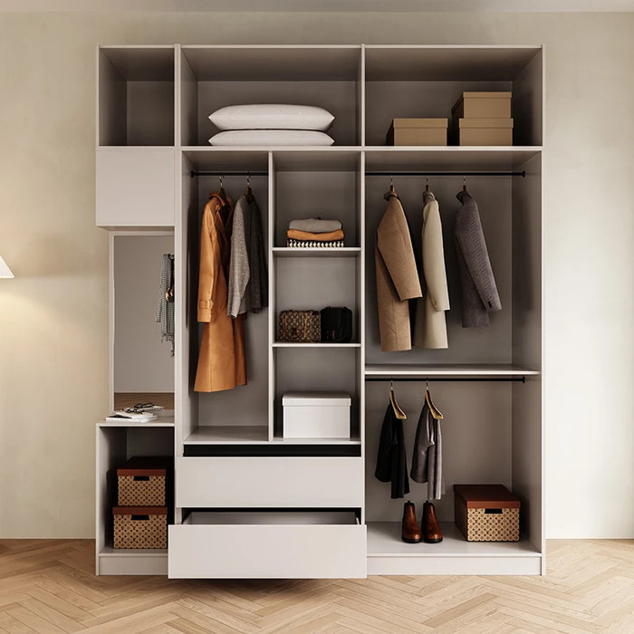 Luxurious cream style sliding door wardrobe household bedroom modern simple locker sliding door wardrobe