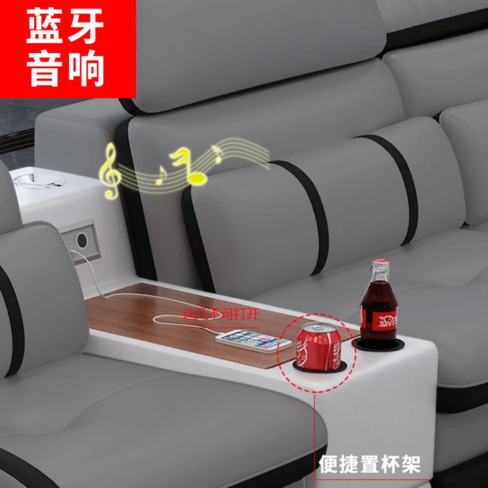 Multifunctional massage combined living room small apartment modern corner leather sofa