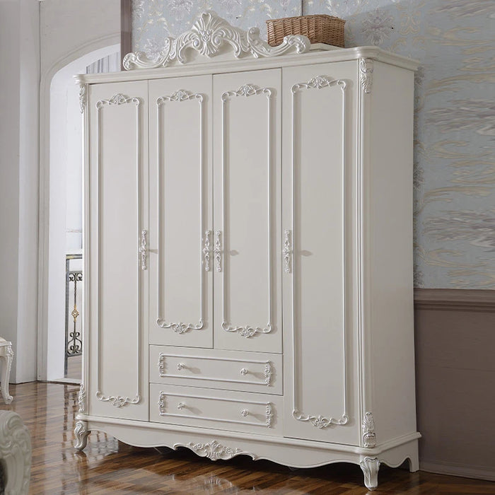 Light Luxury European Size Solid Wood Wardrobe Bedroom Hanging Stack Clothes Storage Closet Practical Home Furniture