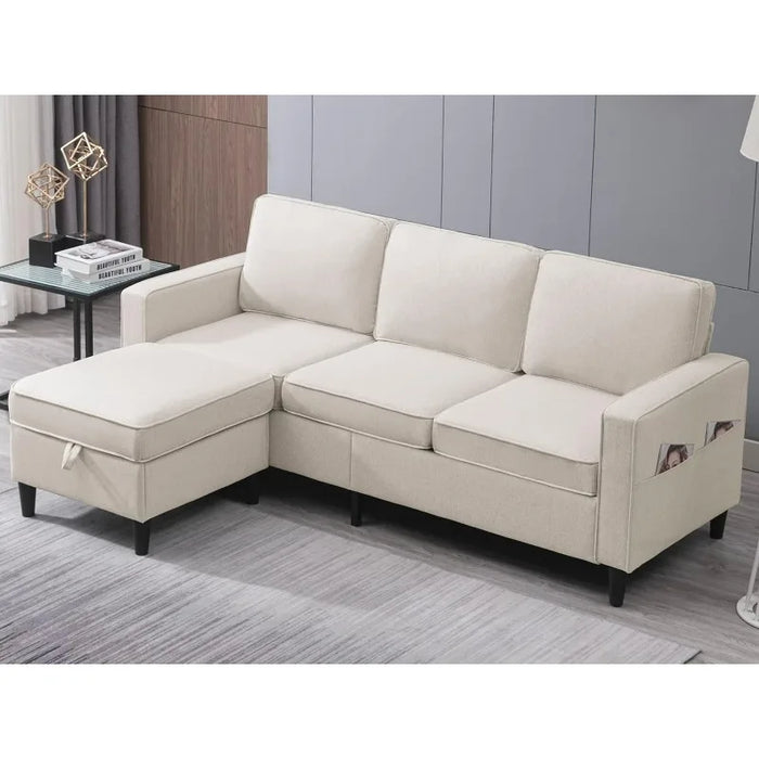 Modular Sectional Sofa Couch for Living Room, Convertible Sofa with Storage Ottoman, Modern Linen Fabric L-Shaped Couch