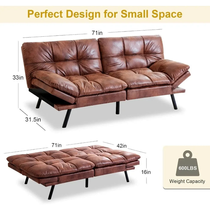 Futon Sofa Bed Couch Convertible Futon Memory Foam Bed Love Seat Sleeper Sofa For Living Room,Backrests&Armrests Sofabed,Brown