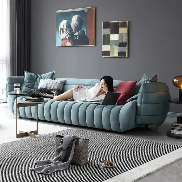 Modern Light Luxury Blue Matte Technology Cloth Sofa Living Room Villa High-end Italian Minimalist Designer Creative Curved Sofa
