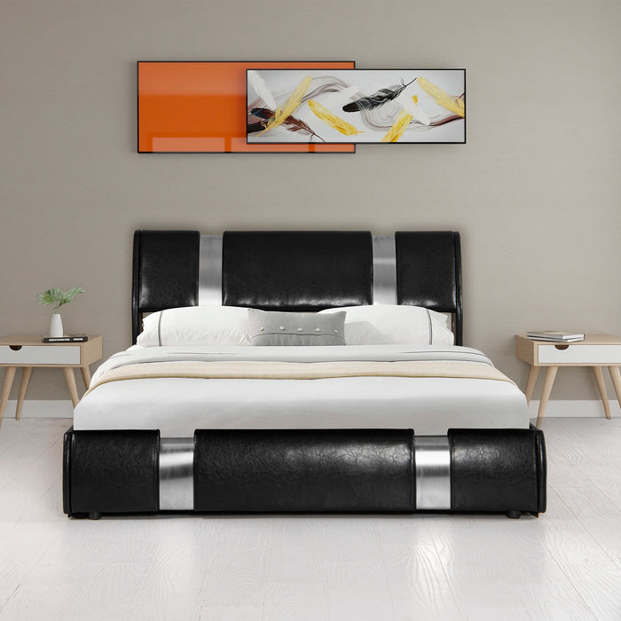 [Flash Sale]Queen/Full Size Upholstered Faux Leather Platform Bed with a Hydraulic Storage System Black/Chocolate[US-W]