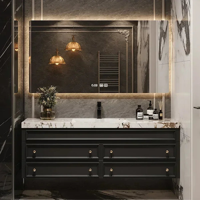 American Retro Oak Solid Wood Bathroom Cabinet Rock Ceramic Washbasin Luxury Bathroom Vanity Sink Cabinet Bathroom Furniture