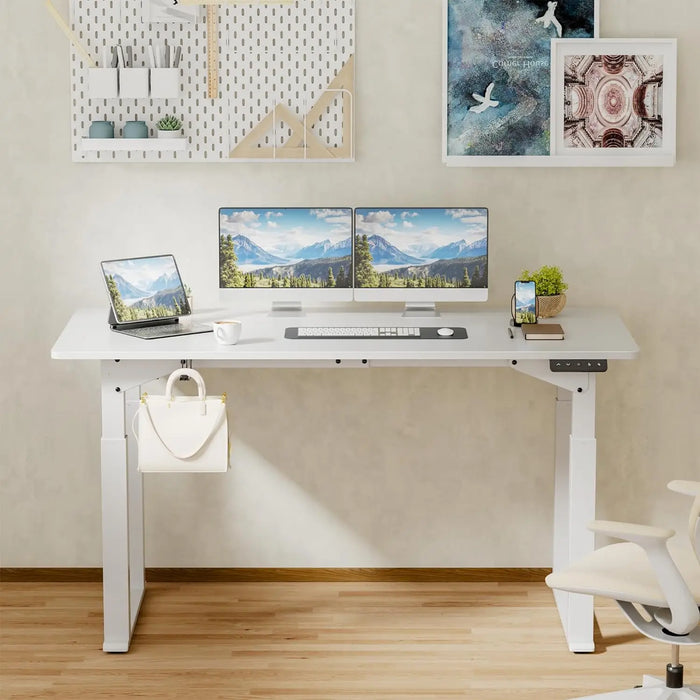 Electric Standing Desk 4 Legs, 63 x 28 Inches Height Adjustable Table with Strong Dual Motor, Computer Workstation