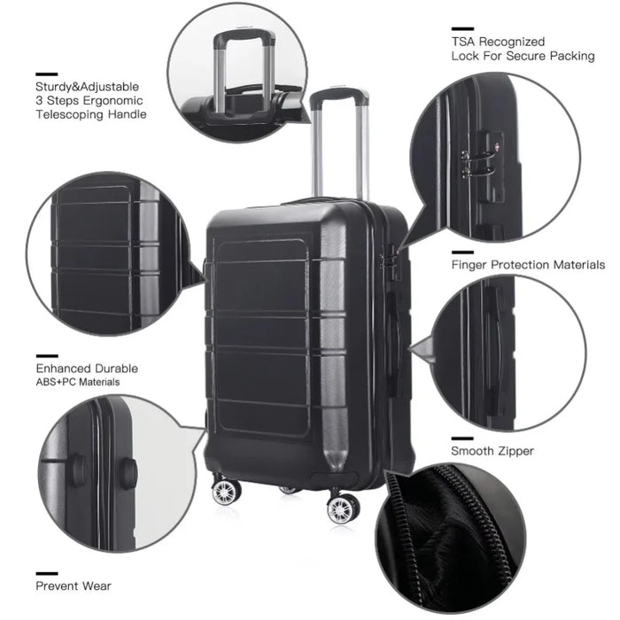 AEDILYS 20" Carry-on Luggage with Ergonomic Handles and TSA Lock, Black  luggage travel bag  trolley bag  suitcases luggage set