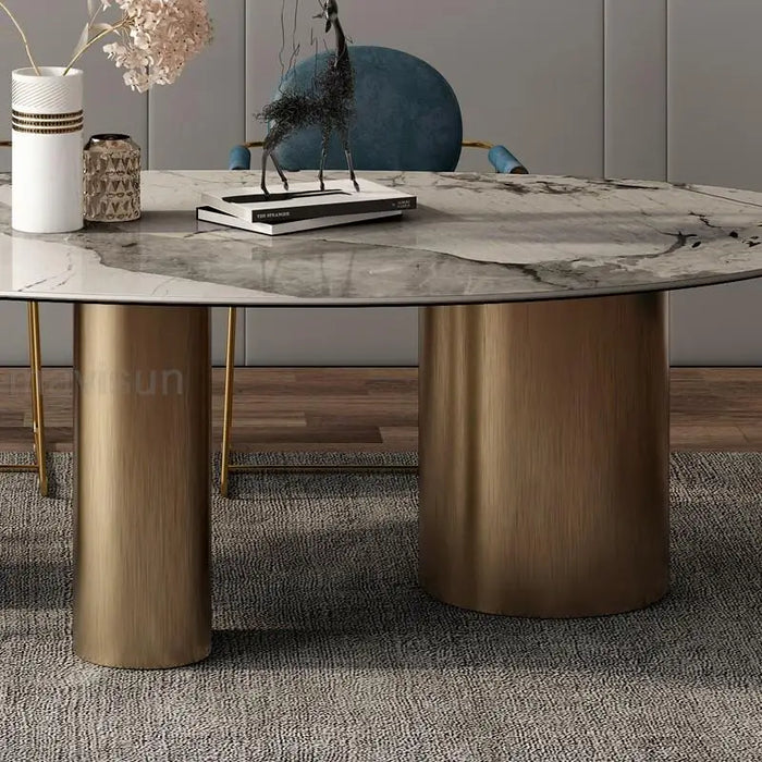 Oval Slate Dining Table And Chair Combination For Large Family Modern Minimalist Light Luxury Villa Kitchen Table 화장대 Furniture