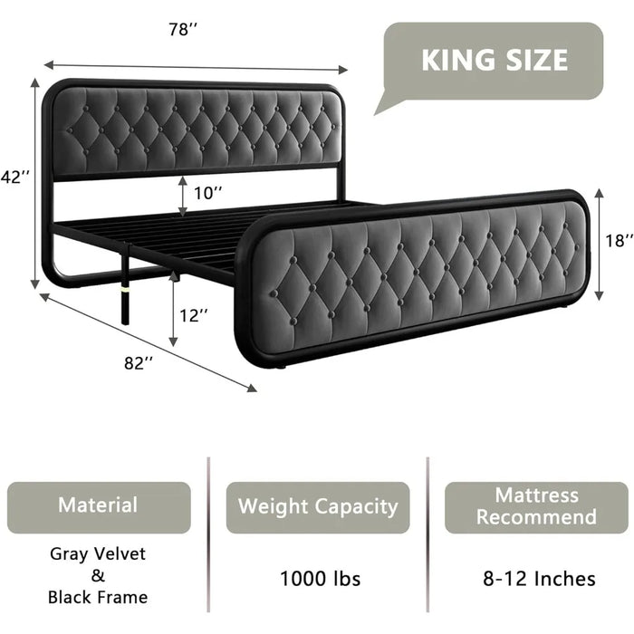 12" Under-Bed Storage Bed Bases & Frames Noise-Free Easy Assembly Grey Frame Full Size Bedroom Furniture Home